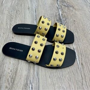 Marc Fisher Studded Flat Sandals in Yellow